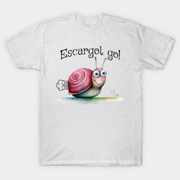 Escargot go! Fun zippy snail pun design T-Shirt by Luxinda